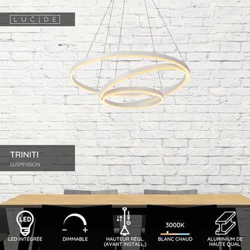 Lucide TRINITI - Suspension - Ø 80 cm - LED Dim. - 3000K - Blanc - USP